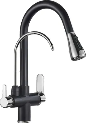 Obrázek produktu pro Filtrovaná kuchyňská baterie, výsuvná sprchová funkce, robustní mosazná konstrukce, černý chrom