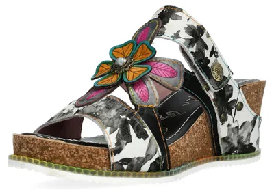 Produktbild von Laura Vita Damen Pantolette Klettverschluss Keilabsatz in Korkoptik Bonito 33, Größe:41 EU, Farbe:Schwarz