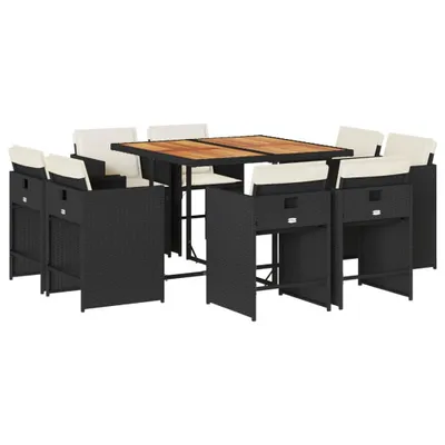 Produktbild von vidaXL 9-tlg. Garten-Essgruppe mit Kissen Schwarz Poly Rattan