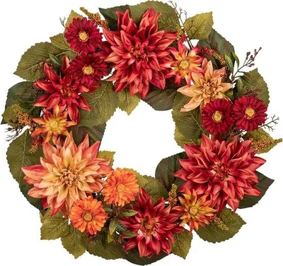 Produktbild von Famanu Herbstkranz mit Kunstblumen - Dahlien und Moos für Herbstdekoration - 50,8 cm