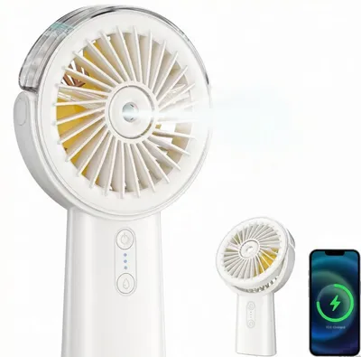 Obrázok produktu pre Ručný ventilátor, chladiaci ventilátor (biela farba) s vodným chladením, prenosný, s batériou 4000 mAh, tichý, malý, s výdržou 4–18 hodín, prenosný USB ventilátor na leto