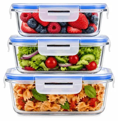 Produktbild von 3 x Frischhaltedosen 1x1L 2x500ml Glasbehälter Lunchbox Vorratsdosen Glasbehälter