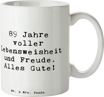 Produktbild von Mr. & Mrs. Panda Becher Spruch 89. Geburtstag Freude - Weiß - Geschenk, geliebter Mensch, Geburtstagsfeier, Teebecher, Tasse, Meilenstein, Kaffeetasse, Alter, Teetasse