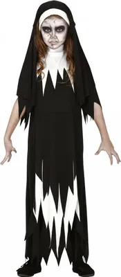 Produktbild von Zombie Nonne Kinder Kostüm Kleid als Verkleidung für Halloween und Karneval Größe: M / 5-6 J