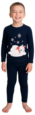 Produktbild von Schlafanzug für Jungen - Eisbär Kinder Pyjama Set Langarm Oberteil mit Hose Blau 110-116