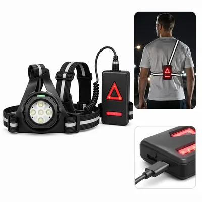 Produktbild von LED Brustlampe für Nachtlauf, 5 LEDs, USB wiederaufladbar, rotes Warnlicht, 50–100 m Reichweite, für Joggen, Wandern und Camping