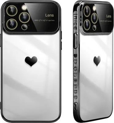 Image de Coque en silicone pour Apple iPhone 14 Pro, cœur noir + protection pour appareil photo