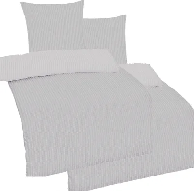 Produktbild von 4-tlg. Seersucker Bettwäsche 2x 135x200 + 2x 80x80 cm, uni einfarbig, hellgrau, Reissverschluß, bügelfrei, Microfaser