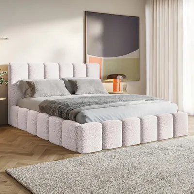 Produktbild von MOTIVENA Nunu Bubble Polsterbett 180x200 mit Bettkasten, Metall Latenrost, Bubble Bett 180x200 Rosa Boucle (Catch me 21)