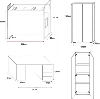 Produktbild von Betten Hochbett Echtes Holz Kinder & Jugend Zimmer Neu Doppelstock Bett Etagen