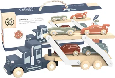 Productafbeelding van Monkey SP1013 Autotransporter 39 - Blauw - Houten speelgoed voor kinderen - Liefdevolle details - Leuk cadeau-idee