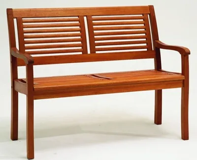 A wooden garden bench on a white background.