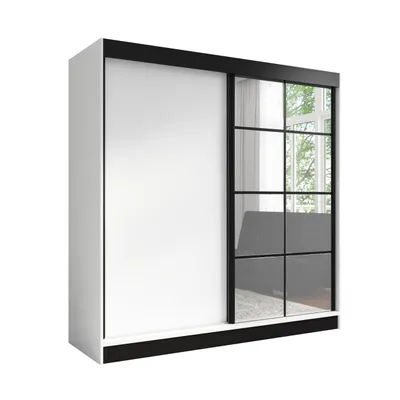 Produktbild von TAVIRO 200 cm Weiß 2, 2-türiger Kleiderschrank mit Spiegel, 3 Schubladen und Kleiderstangen – Funktionalität und Eleganz!