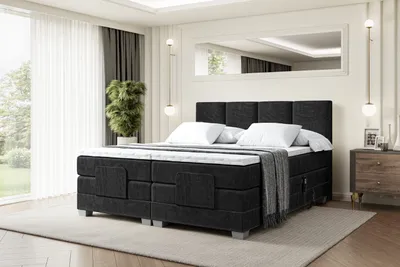 Produktbild von ALTDECOR Boxspringbett elektrisch verstellbar mit 2 Matratzen H3/Bonell- und H4/Taschenfederung + Topper (4 cm hoch), Polsterbett mit Kopfteil ROKS EL 200 x 200 Schwarz Casablanca