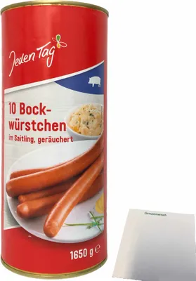 Produktbild von Jeden Tag Bockwürstchen im Saitling geräuchert (10x90g Dose) + usy Block