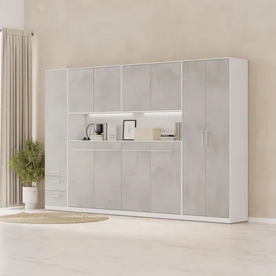 Produktbild von SMARTBett Schlafzimmer Set Schrankbett Jugendzimmer Weiss/Beton