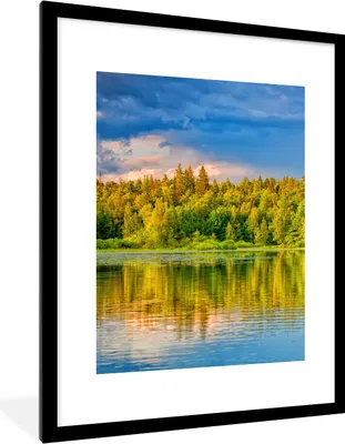 Produktbild von MuchoWow® Gerahmtes Poster Wasser - Natur - Wald 60x80 cm - Poster mit Schwarzem Bilderrahmen Wandposter Rahmen Foto Bilder - Wohnzimmer - Dekorationen - Prämie