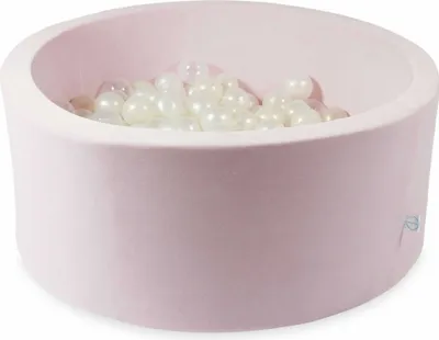 Produktbild von Bällebad 90x40 Velvet Soft Hellrosa – Mit 300 Bällen / transparent, perlmutt, Meerjungfraueneffekt