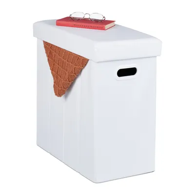 Produktbild von Relaxdays Sitzhocker mit Stauraum, Kunstleder, gepolstert, faltbarer Hocker, Wohnzimmer, HxBxT: 49 x 48,5 x 27 cm, weiß