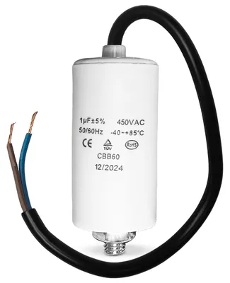 Produktbild von Kondensator CBB60 Motorkondensator Anlaufkondensator 1,00µF 450V mit Anschlusskabel, KI-generiertes Bild