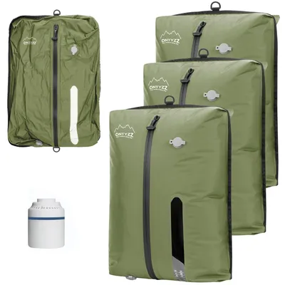 Immagine prodotto di Sacchetti sottovuoto per abbigliamento, confezione da 3 pezzi + 1 pompa, colore verde, materiale: TPU e nylon, impermeabili