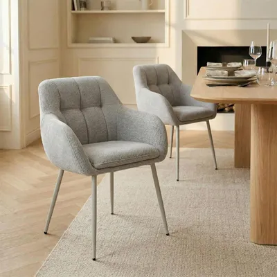 Produktbild von Esszimmerstühle SOMA 2er Set, Hellgrau - Polsterstühle mit Armlehnen & ergonomische Rückenlehne, Essstühle mit robusten Metallbeine, ideal für Küche und Essbereich [max. Belastbarkeit 120 kg]