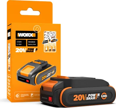 Obrázok produktu pre WORX WA3640 Batteria originale PowerShare da 20 V, 2500 mAh, ioni di litio, ricaricabile,durata prolungata, indicatore LED Worx