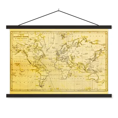 Produktbild von MuchoWow® Textilposter Weltkarte - Vintage - Gelb 60x40 cm mit schwarzem Rahmen - Hölzernes