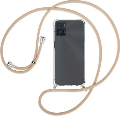 Produktbild von Handykette Backcover-Schutzhülle mit Band (Metall silberfarben) für Motorola Moto E22, Moto E22i 4G - beige