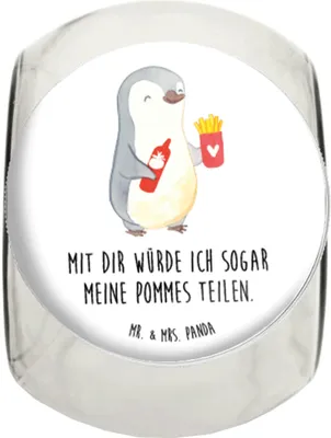 Produktbild von Mr. & Mrs. Panda Bonboniere Pinguin Pommes XL 2000ml - Weiß - Geschenk, Vorratsdose Glas, keksglas, Süßigkeitenglas, Glasdose, Kaffeedose, Valentinstag, für Freundin