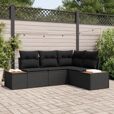 Immagine prodotto di vidaXL Set di divani da giardino con cuscini e contenitore 4 pezzi Nero Polyrattan