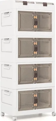 Image de Pack de 4 boîtes empilables avec couvercles, roulettes et portes, boîte de rangement pliable, boîte en plastique 210L
