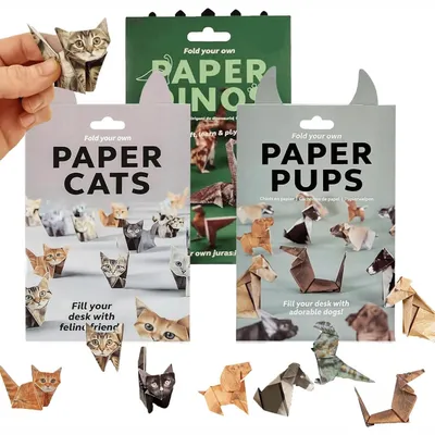 Origami-Set mit 150 Blatt, Katzen, Hunde, Dinosaurier, 3D-Papierkunst