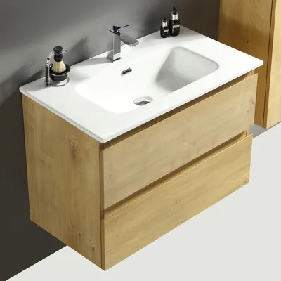 Produktbild von Alpenberger Waschtisch mit Unterschrank 80 cm Breit | Badezimmermöbel Set | Waschbecken Gäste WC | Waschbeckenunterschrank Hängend | Badmöbel