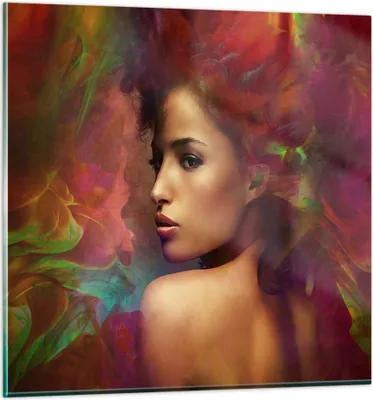 Produktbild von Bilder auf glas - frau gesicht - 70x70cm - Glasbilder - Wandbilder - Bilder - Kunstdruck - zum Aufhängen bereit - Wanddekoration aus Glas - Glas Bilder - Wandbild auf Glas - Einteilig - GAC70x70-3735