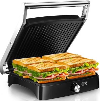 Image de YASHE Grille-Panini Électrique 2000W, Appareil Croque-Monsieur 4 Tranches, Grill Viande à Ouverture 180°