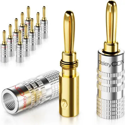 Produktbild von deleyCON Bananenstecker 12er Set Vergoldet Schraubbar für Lautsprecherkabel von 0,75mm - 4mm & z.B. HiFi Receiver