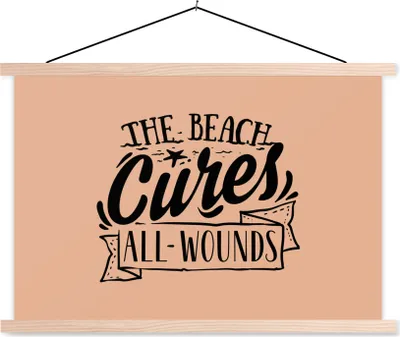 Produktbild von MuchoWow® Textilposter Sommer - Strand - Rosa 120x80 cm mit holzfarbenen Rahmen - Aufhängeset