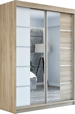 Produktbild von Schwebetürenschrank Kleiderschrank ERO 160 cm Schrank Garderobe Spiegel.Verschiedene Farben (Weiß, Schwarz, Somona). Möbel vom Hersteller!