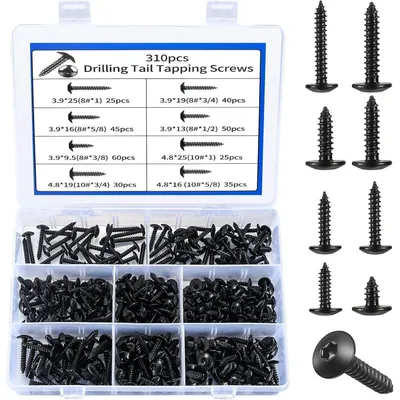Productafbeelding van Schroeven, Torx, platte kop, zelfborend, 310 stuks, M3 en M4, zwart