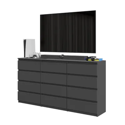 Zdjęcie produktu dla Komoda 180 Cm Antracyt 12 Szuflad Zestaw Dwóch Komód, Salon