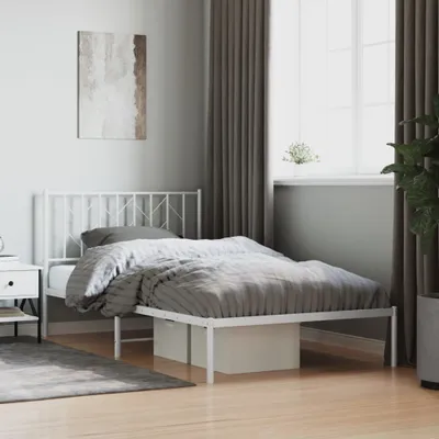 Produktbild von Bettgestell mit Kopfteil Metall Weiß 107x203 cm , Klassische Betten 2024 Neu