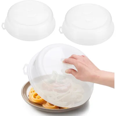 Produktbild von com-four® 3x Mikrowellenabdeckhaube aus Kunststoff - Mikrowellen-Abdeckung transparent - Mikrowellendeckel mit Ø 26,5 cm