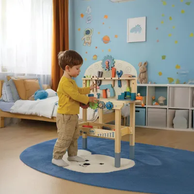 Produktbild von 3-in-1-Holzwerkstatt für Kinder – Arbeitstisch mit Werkzeug