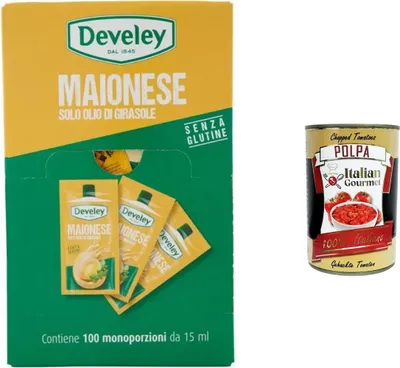 Produktbild von Italian Gourmet Mayonnaise Portionsbeutel 100 x 15 g | Klassische Mayo in Einzelportionen für To-Go, Catering, Imbiss & Büro | Praktischer Spenderkarton + Italian Gourmet Polpa