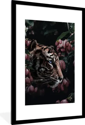 Produktbild von MuchoWow® MuchoWow® Gerahmtes Poster Tiger - Rosa - Blumen 60x90 cm - Poster mit zchwarzem Bilderrahmen - Dekoration - Wandposter Wohnzimmer - Hochwertig