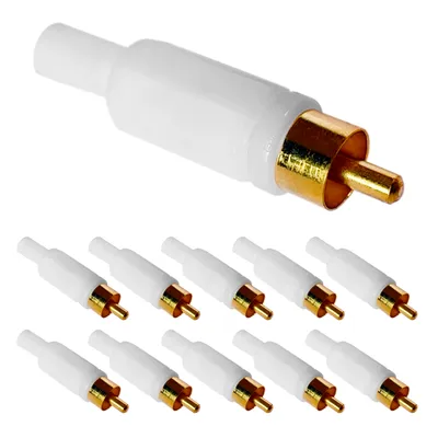 Produktbild von 10x Cinch Stecker Weiß vergoldet z. Löten Knickschutz Audio Video Stecker Chinch
