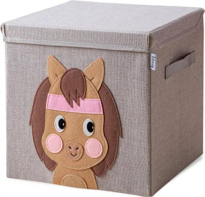 Produktbild von Lifeney Aufbewahrungsbox Kinder mit Deckel I Niedliche Spielzeugkiste I Aufbewahrungsboxen für Kinderzimmer I Faltbox für Spielzeugaufbewahrung I Aufbewahrungskorb Kinder (Hellgrau Pferd)