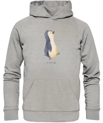 Produktbild von Mr. & Mrs. Panda Kuschelhoodie Pinguin marschieren Größe S - Heather Grey - Geschenk, Hoodie, Hoody, Familie, Pullover, Pinguine, Statement-Hoodie, Kapuzenpulli, Stolz