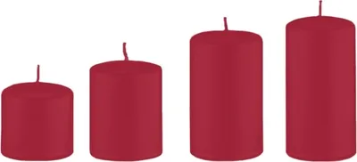 Produktbild von 4er Set Adventskerzen, Stumpenkerzen abgestuft Burgund Rotbraun Ø 5 cm (Höhen 6, 8, 10 und 12 cm)